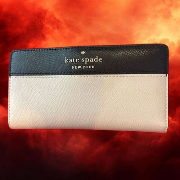 kate spade new york Handbags - Kate Spade New York Large Folding Leather Wallet Black/Ivory Inside TAG 16 Slots
